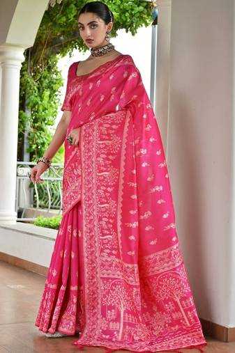 Ethnic Motifs Woven Design Zari Raw Silk Banarasi Saree & Unstitched Blouse