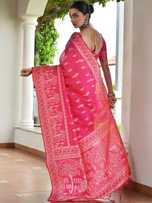 Ethnic Motifs Woven Design Zari Raw Silk Banarasi Saree & Unstitched Blouse 2