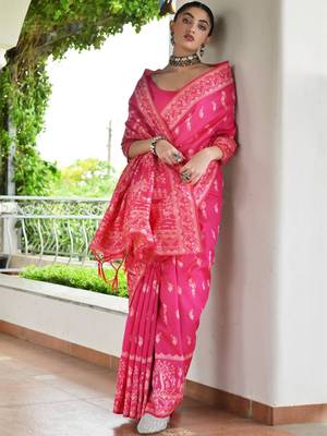 Ethnic Motifs Woven Design Zari Raw Silk Banarasi Saree & Unstitched Blouse 3