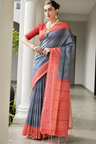 Geometry Printed Saree and Solid Blouse