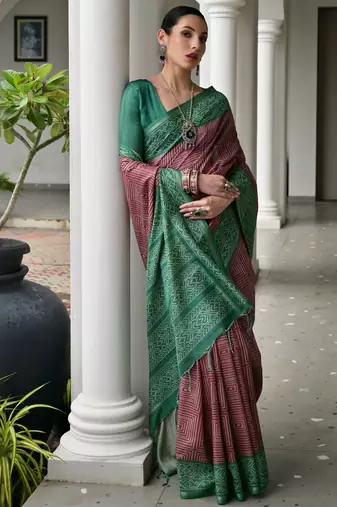Geometric Printed Saree with Blouse Piece