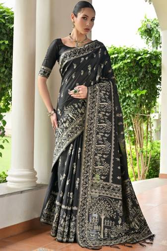 Ethnic Motifs Woven Design Zari Banarasi Saree