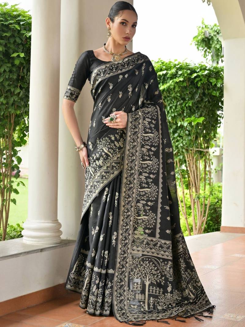 Ethnic Motifs Woven Design Zari Banarasi Saree