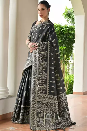 Ethnic Motifs Woven Design Zari Banarasi Saree