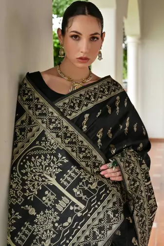 Ethnic Motifs Woven Design Zari Banarasi Saree