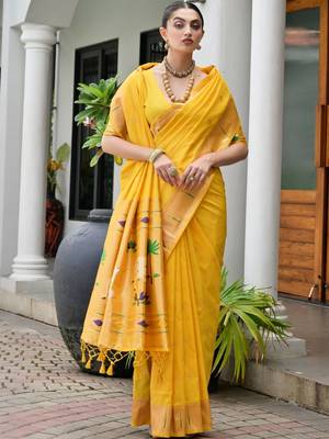 Ethnic Motifs Woven Design Zari Paithani Saree 4