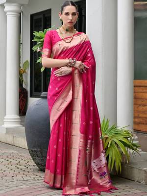 Ethnic Motifs Woven Design Zari Paithani Saree 1