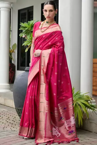 Ethnic Motifs Woven Design Zari Paithani Saree