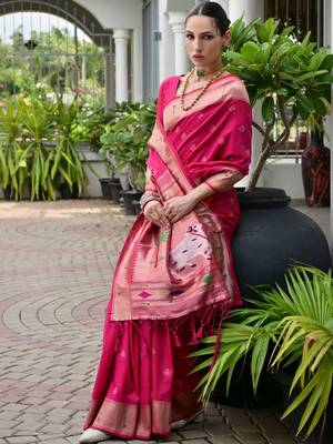 Ethnic Motifs Woven Design Zari Paithani Saree 4