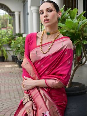 Ethnic Motifs Woven Design Zari Paithani Saree 5