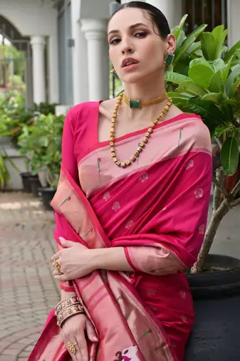 Ethnic Motifs Woven Design Zari Paithani Saree
