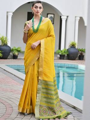 Woven Design Saree Pure Zari Border with Contrast Patola Blouse 1