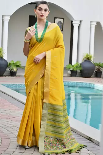 Woven Design Saree Pure Zari Border with Contrast Patola Blouse