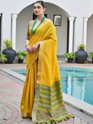 Woven Design Saree Pure Zari Border with Contrast Patola Blouse 2