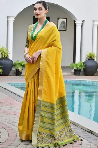 Woven Design Saree Pure Zari Border with Contrast Patola Blouse