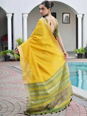 Woven Design Saree Pure Zari Border with Contrast Patola Blouse 3