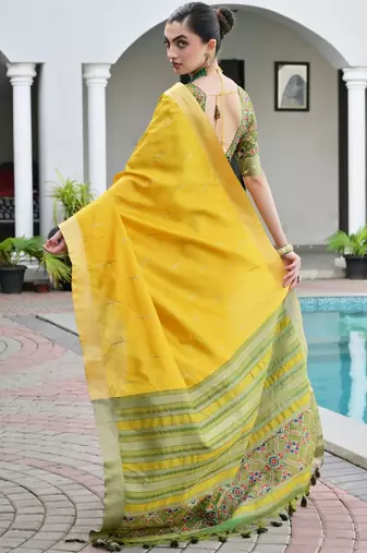 Woven Design Saree Pure Zari Border with Contrast Patola Blouse