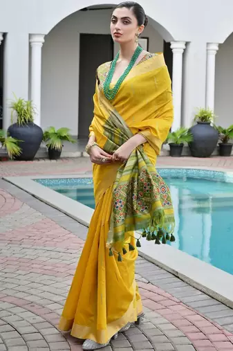 Woven Design Saree Pure Zari Border with Contrast Patola Blouse