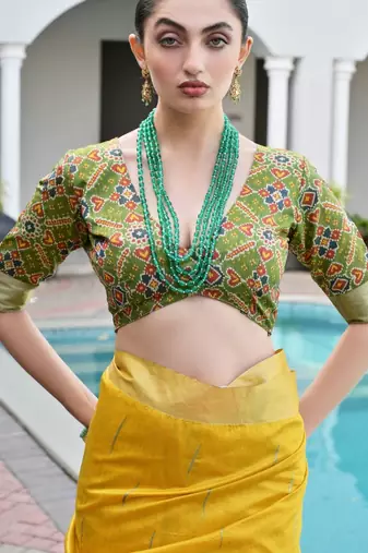 Woven Design Saree Pure Zari Border with Contrast Patola Blouse