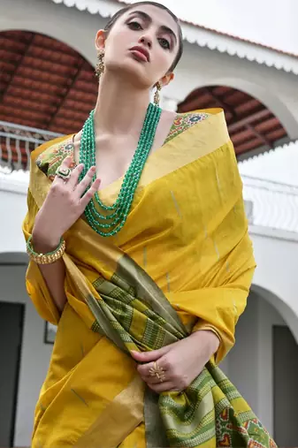 Woven Design Saree Pure Zari Border with Contrast Patola Blouse