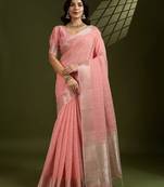 All Over Checks Zari Woven Soft Silk Saree with Zari Details