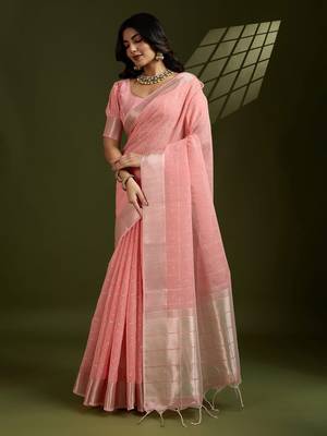 All Over Checks Zari Woven Soft Silk Saree with Zari Details 2