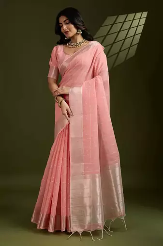 All Over Checks Zari Woven Soft Silk Saree with Zari Details