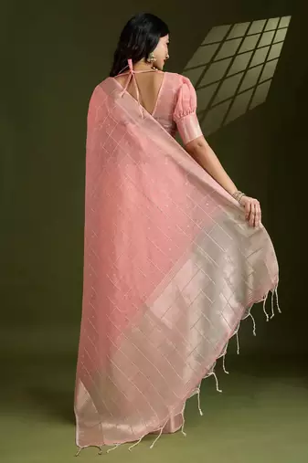 All Over Checks Zari Woven Soft Silk Saree with Zari Details