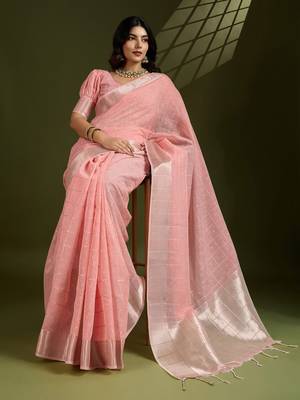 All Over Checks Zari Woven Soft Silk Saree with Zari Details 4