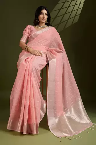 All Over Checks Zari Woven Soft Silk Saree with Zari Details