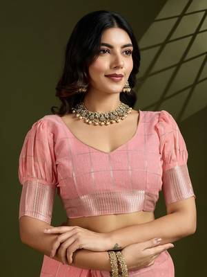 All Over Checks Zari Woven Soft Silk Saree with Zari Details 7