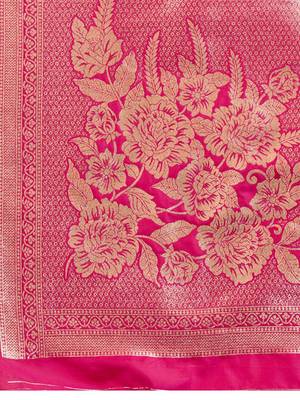 Zari Woven Butti Banarasi Silk Saree with Big Flower Border and Detail Work 6