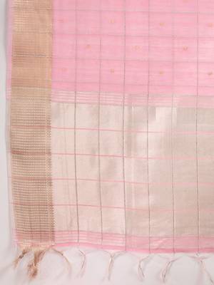 All Over Checks Zari Woven Soft Silk Saree with Zari Details 6
