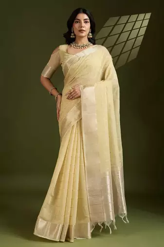 All Over Checks Zari Woven Soft Silk Saree with Zari Details