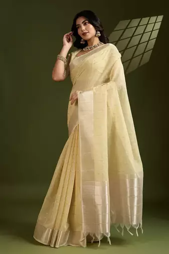 All Over Checks Zari Woven Soft Silk Saree with Zari Details