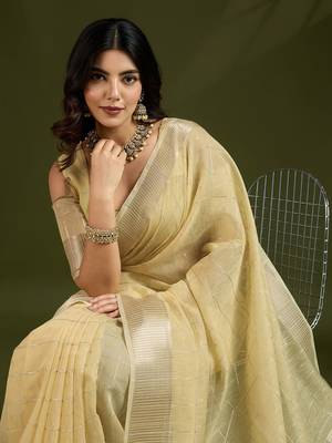 All Over Checks Zari Woven Soft Silk Saree with Zari Details 5
