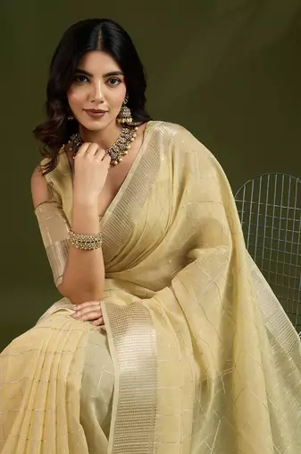 All Over Checks Zari Woven Soft Silk Saree with Zari Details