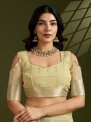 All Over Checks Zari Woven Soft Silk Saree with Zari Details 7