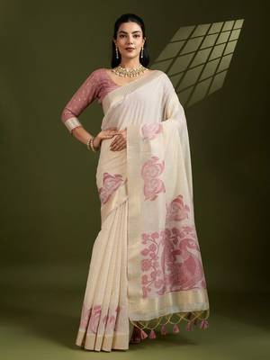 Self Checks Muga Cotton Saree with Kalamkari Border and Zari Woven Detail 1