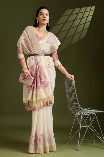 Self Checks Muga Cotton Saree with Kalamkari Border and Zari Woven Detail