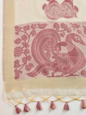 Self Checks Muga Cotton Saree with Kalamkari Border and Zari Woven Detail 6
