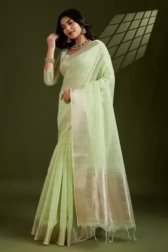 All Over Checks Zari Woven Soft Silk Saree with Zari Details