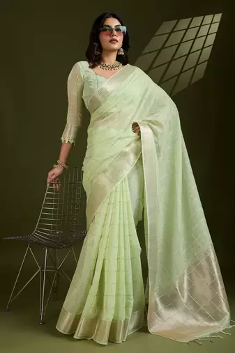 All Over Checks Zari Woven Soft Silk Saree with Zari Details