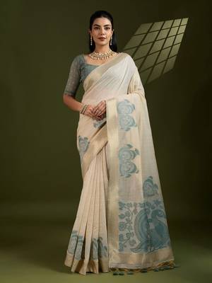Self Checks Muga Cotton Saree with Kalamkari Border and Zari Woven Detail 1
