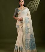 Self Checks Muga Cotton Saree with Kalamkari Border and Zari Woven Detail