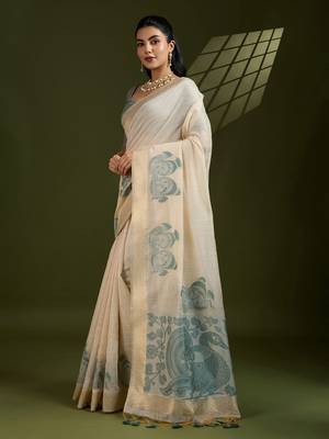 Self Checks Muga Cotton Saree with Kalamkari Border and Zari Woven Detail 2