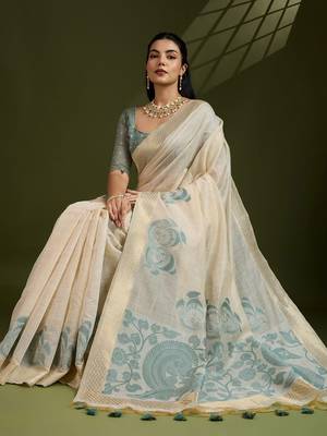 Self Checks Muga Cotton Saree with Kalamkari Border and Zari Woven Detail 4