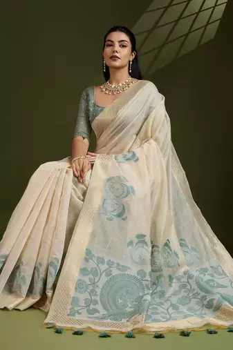 Self Checks Muga Cotton Saree with Kalamkari Border and Zari Woven Detail