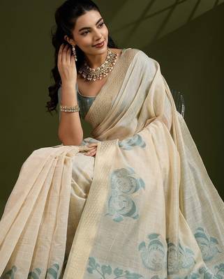 Self Checks Muga Cotton Saree with Kalamkari Border and Zari Woven Detail 5