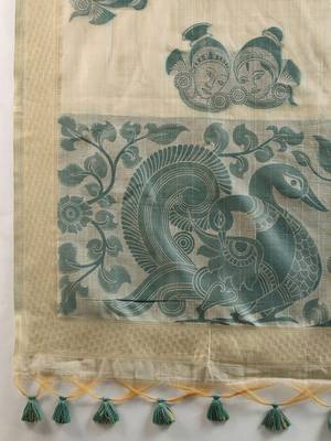 Self Checks Muga Cotton Saree with Kalamkari Border and Zari Woven Detail 6